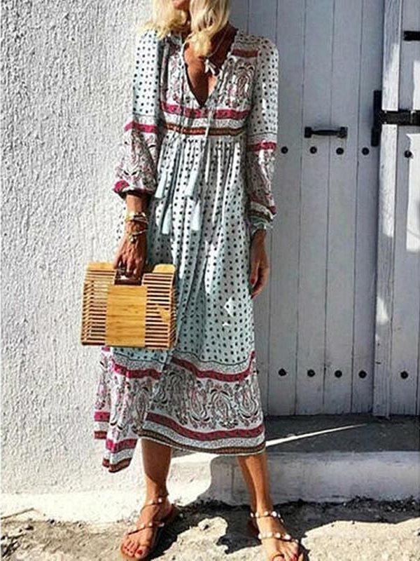 The Best 2019 Fashion Women Summer Boho Long Maxi Dress Ladies Casual Half Sleeve V neck Holiday Party Beach Dress Sundress Online - Takalr