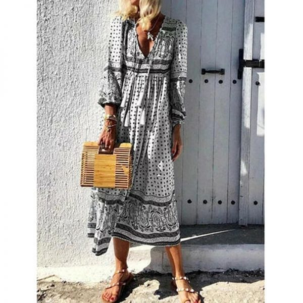 The Best 2019 Fashion Women Summer Boho Long Maxi Dress Ladies Casual Half Sleeve V neck Holiday Party Beach Dress Sundress Online - Takalr