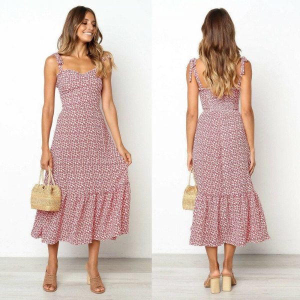 The Best 2019 Fashion Women Summer High Waist Dress New Ladies Boho Floral Sleeveless Dress Holiday Summer Party Beach Sundress Online - Takalr