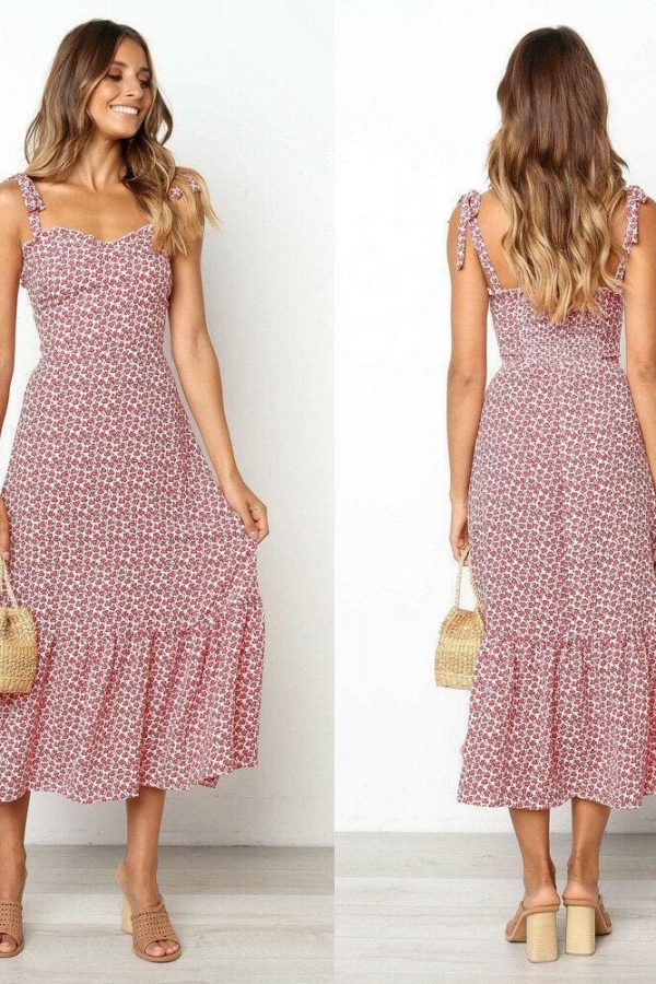 The Best 2019 Fashion Women Summer High Waist Dress New Ladies Boho Floral Sleeveless Dress Holiday Summer Party Beach Sundress Online - Takalr