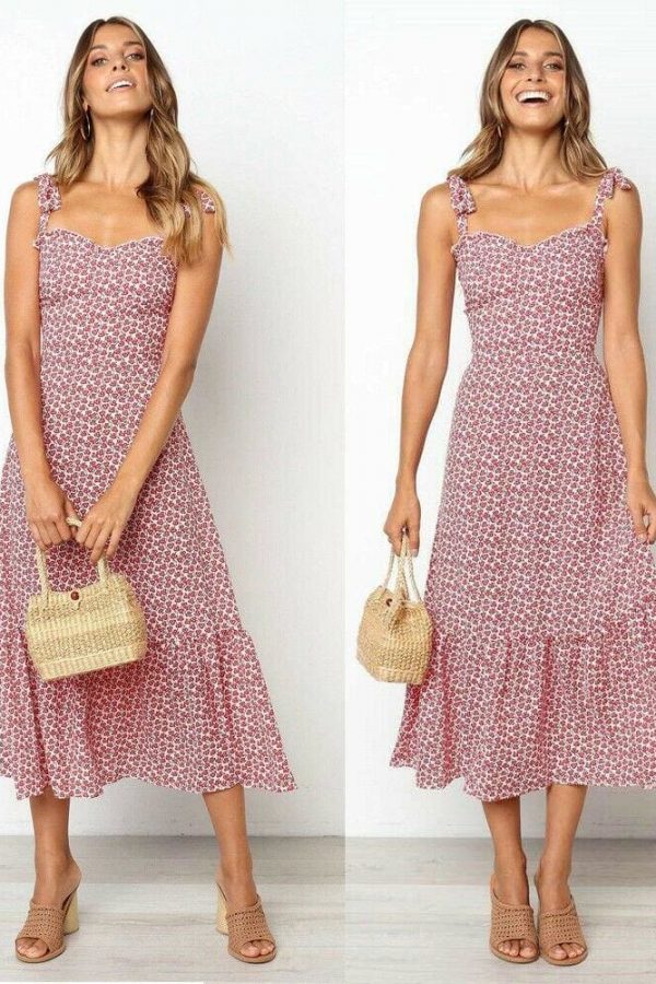 The Best 2019 Fashion Women Summer High Waist Dress New Ladies Boho Floral Sleeveless Dress Holiday Summer Party Beach Sundress Online - Takalr