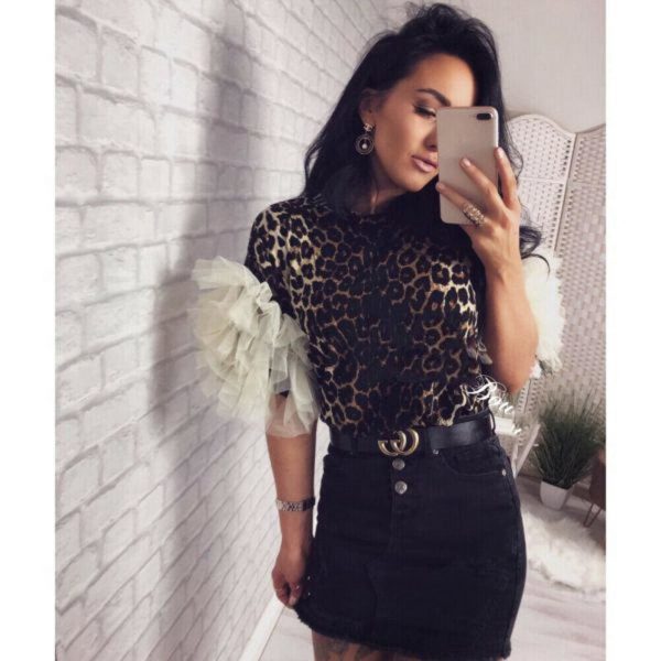 The Best 2019 Fashion Women Summer Ruffle Short Sleeve T Shirt Ladies Loose Casual Leopard Tops Shirt Holiday Outwear Streetwear Online - Takalr