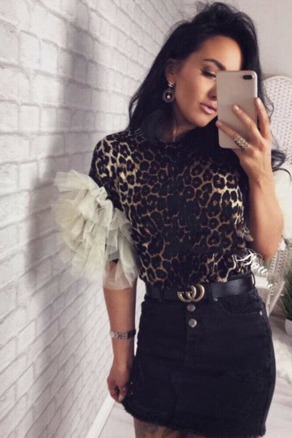 The Best 2019 Fashion Women Summer Ruffle Short Sleeve T Shirt Ladies Loose Casual Leopard Tops Shirt Holiday Outwear Streetwear Online - Takalr