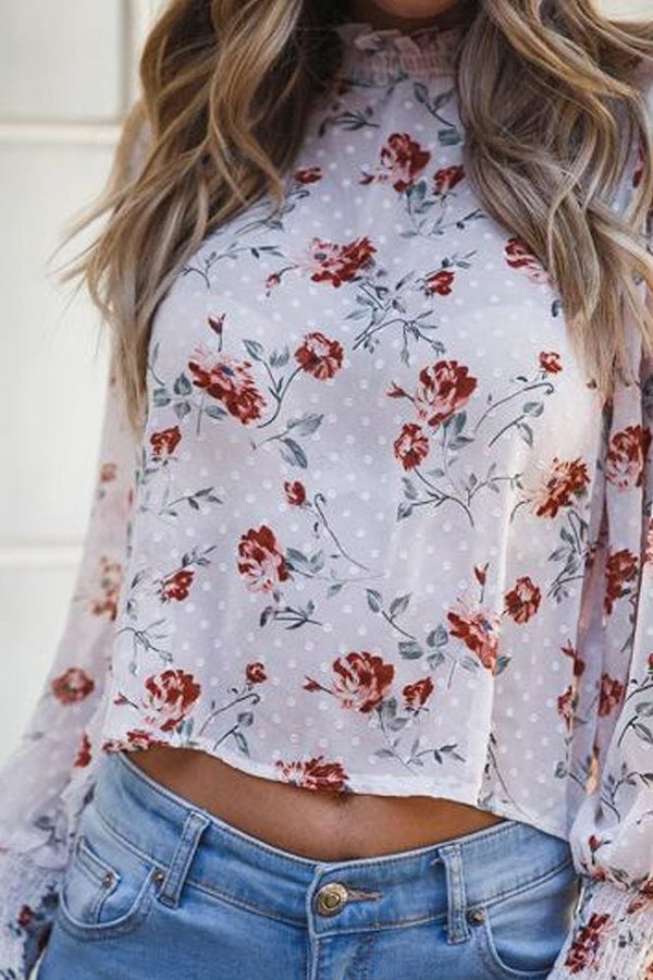 The Best 2019 Fashion Women's Loose Crop Tops Sheer Mesh See Through Floral Summer Holiday Ladies Crew Neck Tops Blouse Online - Takalr