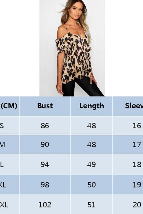 The Best 2019 Fashion Women's Off Shoulder Tops Short Sleeve Leopard Print Spaghetti Strap Loose Blouse Shirt Online - Takalr