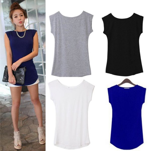 The Best 2019 Girls Women's Neck Sleeveless Long T-Shirts Modal Tops Basic Solid White Black Blue Gray Tee Shirt Hot Online - Takalr