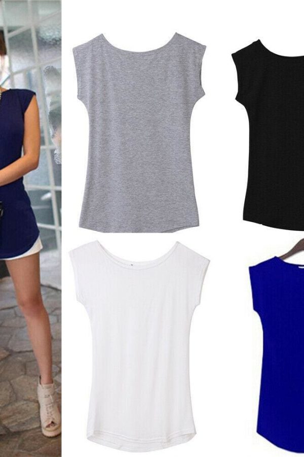 The Best 2019 Girls Women's Neck Sleeveless Long T-Shirts Modal Tops Basic Solid White Black Blue Gray Tee Shirt Hot Online - Takalr