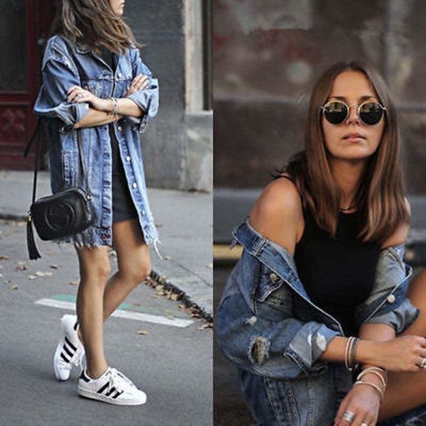 The Best 2019 Hot Fashion Women's Button Hole Patch Denim Pocket Loose Ripped Jeans Long Jacket Coat Outwear Streetwear Online - Takalr