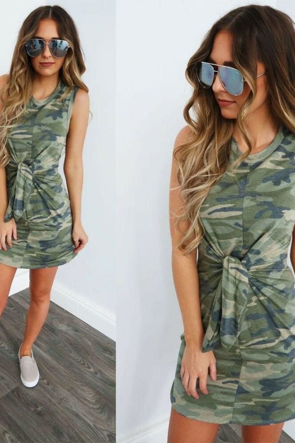 The Best 2019 Hot Women Camouflage Short Mini Dress Ladies Casual Sleeveless Slim Bodycon Summer Holiday Camo Shirt Dress Online - Takalr