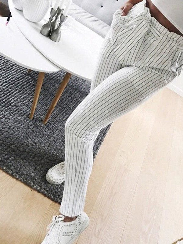 The Best New Elastic High Waist Striped Harem Pants Women Stringy Casual Slim Fit Long Pants Skinny Female Trousers Online - Takalr