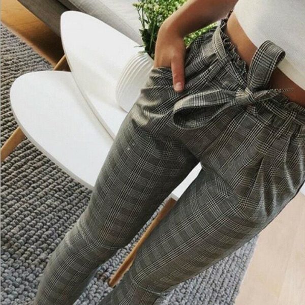 The Best New Elastic High Waist Striped Harem Pants Women Stringy Casual Slim Fit Long Pants Skinny Female Trousers Online - Takalr