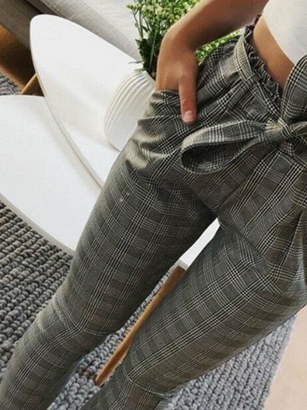 The Best New Elastic High Waist Striped Harem Pants Women Stringy Casual Slim Fit Long Pants Skinny Female Trousers Online - Takalr