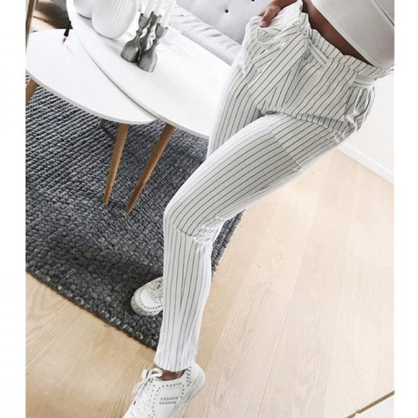 The Best New Elastic High Waist Striped Harem Pants Women Stringy Casual Slim Fit Long Pants Skinny Female Trousers Online - Takalr