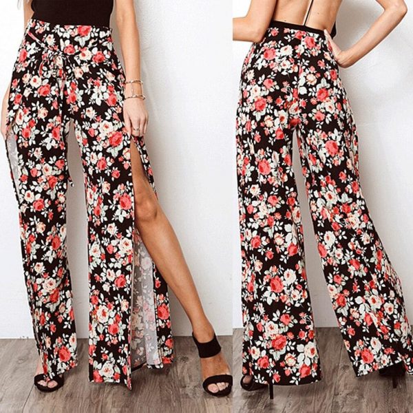 The Best 2019 New Fashion Women Boho Floral Flare Long Pants Palazzo Baggy Wide Leg Summer Casual Trousers Loose Culottes Online - Takalr