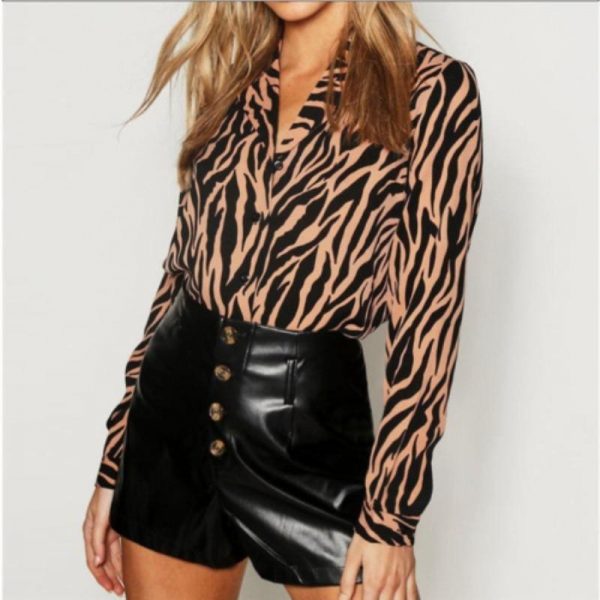 The Best 2019 New Fashion Women Casual Chiffon Tops Shirt Loose Long Sleeve V-Neck Shirt Leopard Print Casual Button Tops Tee Online - Takalr