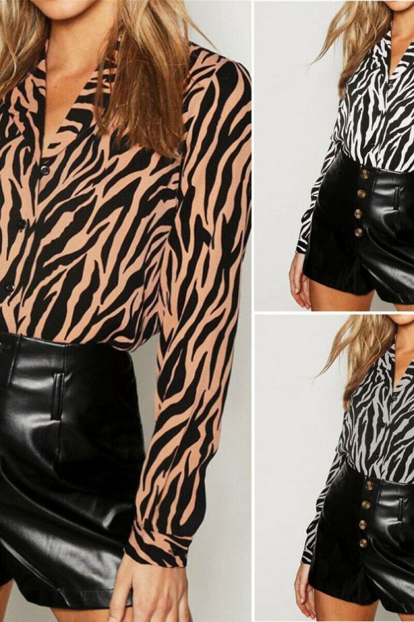 The Best 2019 New Fashion Women Casual Chiffon Tops Shirt Loose Long Sleeve V-Neck Shirt Leopard Print Casual Button Tops Tee Online - Takalr