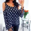 The Best 2019 New Fashion Women Polka Dot Print V Neck T shirt Lady Summer Cold Shoulder Casual Loose T-Shirt Tops Tee Streetwear Online - Takalr