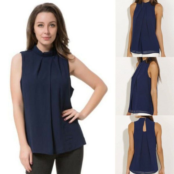 The Best 2019 New Fashion Women Summer Vest Chiffon Sleeveless Casual Tank Tops Elegant Ladies Shirt Holiday Clothing Online - Takalr