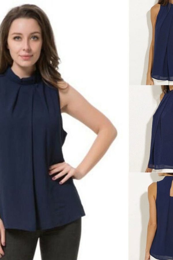 The Best 2019 New Fashion Women Summer Vest Chiffon Sleeveless Casual Tank Tops Elegant Ladies Shirt Holiday Clothing Online - Takalr