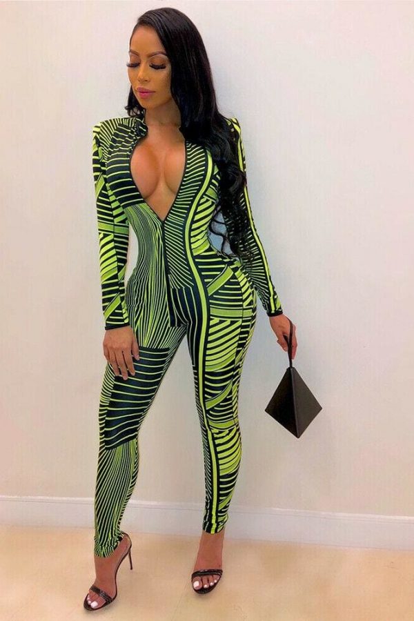 The Best 2019 New Fashion Women's Summer Long Sleeve Sexy Floral Jumpsuit Ladies Casual Zipper Slim Fit Jumpsuit Clubwear Online - Takalr