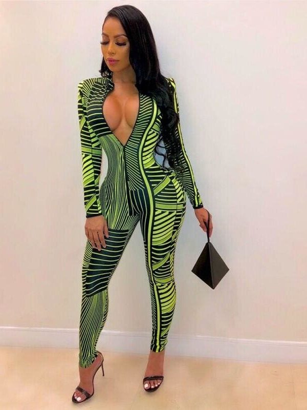 The Best 2019 New Fashion Women's Summer Long Sleeve Sexy Floral Jumpsuit Ladies Casual Zipper Slim Fit Jumpsuit Clubwear Online - Takalr