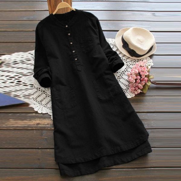 The Best 2019 New Ladies Women Summer Autumn Long Sleeve T-shirt Cotton Linen Casual Loose Shirt Dress Plus Size Online - Takalr