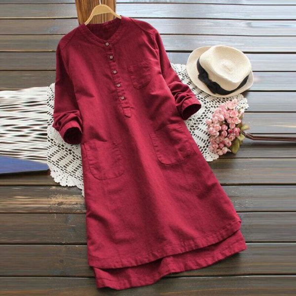 The Best 2019 New Ladies Women Summer Autumn Long Sleeve T-shirt Cotton Linen Casual Loose Shirt Dress Plus Size Online - Takalr