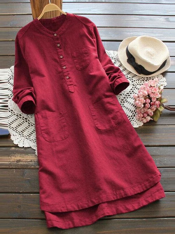 The Best 2019 New Ladies Women Summer Autumn Long Sleeve T-shirt Cotton Linen Casual Loose Shirt Dress Plus Size Online - Takalr