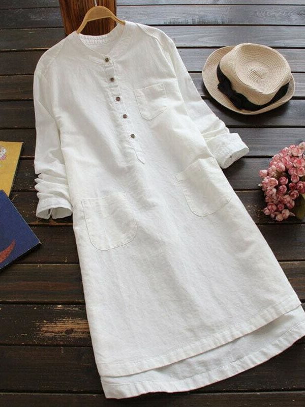 The Best 2019 New Ladies Women Summer Autumn Long Sleeve T-shirt Cotton Linen Casual Loose Shirt Dress Plus Size Online - Takalr