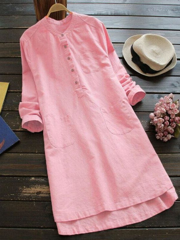 The Best 2019 New Ladies Women Summer Autumn Long Sleeve T-shirt Cotton Linen Casual Loose Shirt Dress Plus Size Online - Takalr