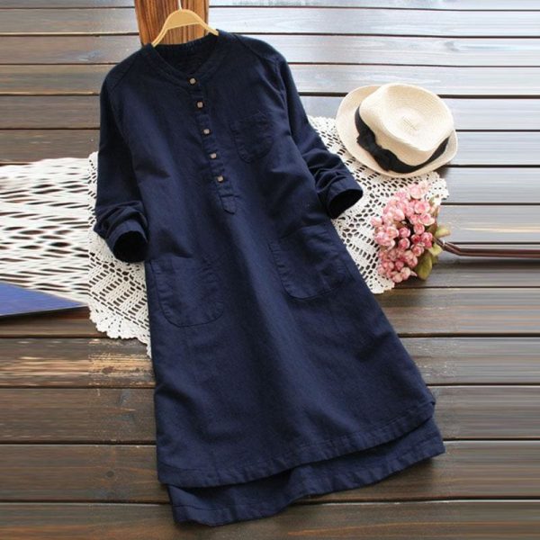 The Best 2019 New Ladies Women Summer Autumn Long Sleeve T-shirt Cotton Linen Casual Loose Shirt Dress Plus Size Online - Takalr