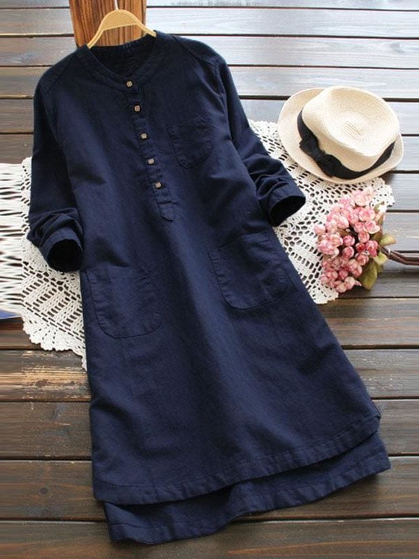 The Best 2019 New Ladies Women Summer Autumn Long Sleeve T-shirt Cotton Linen Casual Loose Shirt Dress Plus Size Online - Takalr