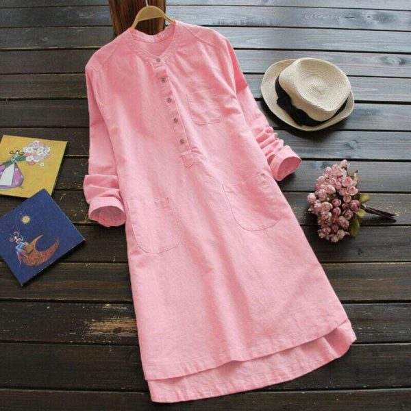 The Best 2019 New Ladies Women Summer Autumn Long Sleeve T-shirt Cotton Linen Casual Loose Shirt Dress Plus Size Online - Takalr