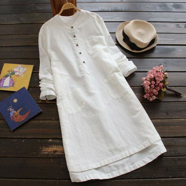 The Best 2019 New Ladies Women Summer Autumn Long Sleeve T-shirt Cotton Linen Casual Loose Shirt Dress Plus Size Online - Takalr