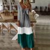 The Best 2019 New Summer Autumn Women Boho V-Neck Splice Long Party Maxi Dress Ladies Casual V neck Kaftan Beach Dress Sundress Online - Takalr