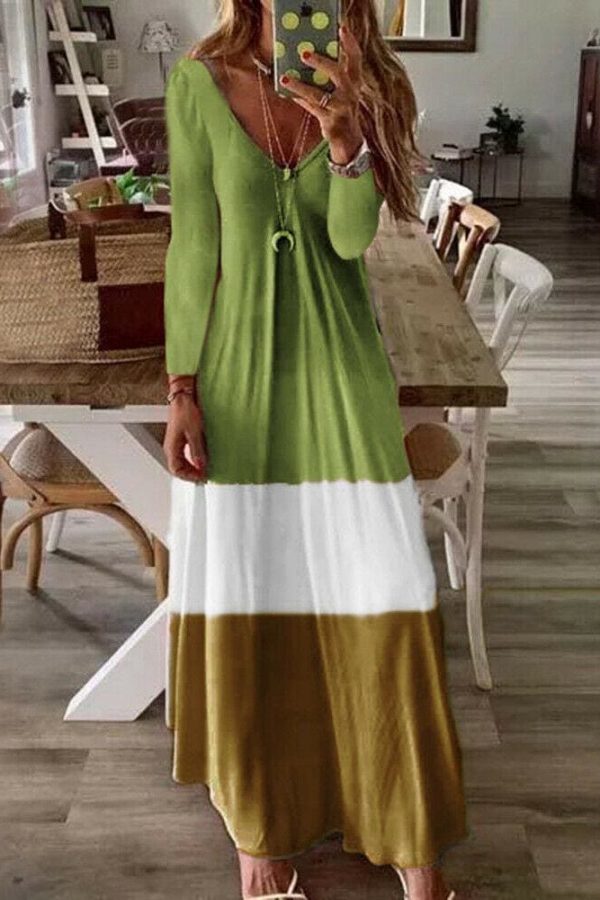 The Best 2019 New Summer Autumn Women Boho V-Neck Splice Long Party Maxi Dress Ladies Casual V neck Kaftan Beach Dress Sundress Online - Takalr