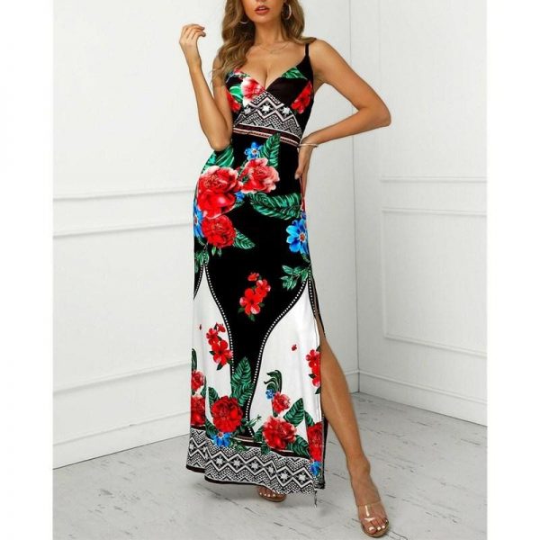 The Best 2019 New Trend Women Summer Bohemian Floral Dress Beach Holiday Sexy Evening Party Sleeveless Losoe Sundress Online - Takalr