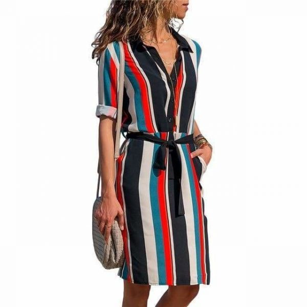 The Best Women Striped Print Lace Up Beach DressPlus Size Online - Source Silk