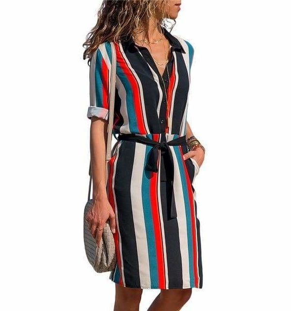 The Best Women Striped Print Lace Up Beach DressPlus Size Online - Source Silk