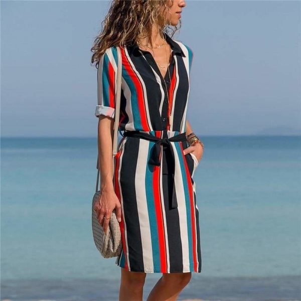 The Best Women Striped Print Lace Up Beach DressPlus Size Online - Source Silk