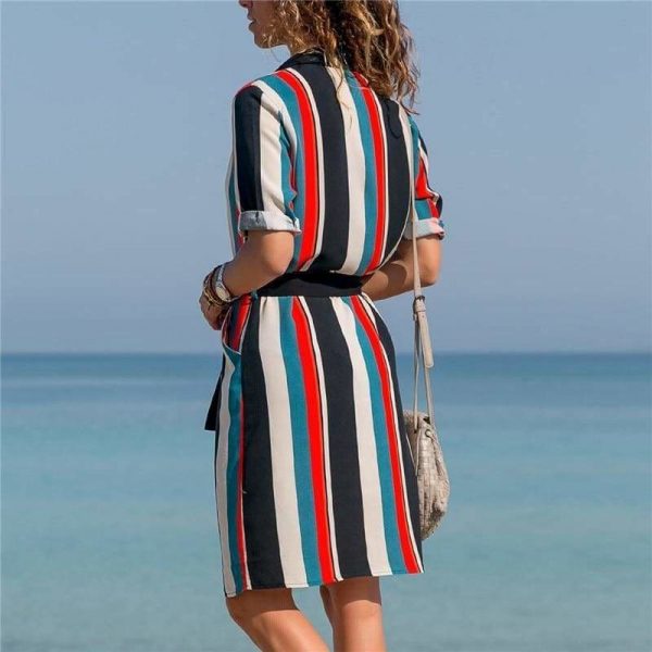 The Best Women Striped Print Lace Up Beach DressPlus Size Online - Source Silk