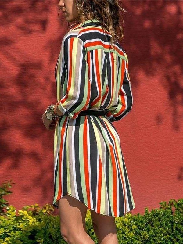 The Best Women Striped Print Lace Up Beach DressPlus Size Online - Source Silk