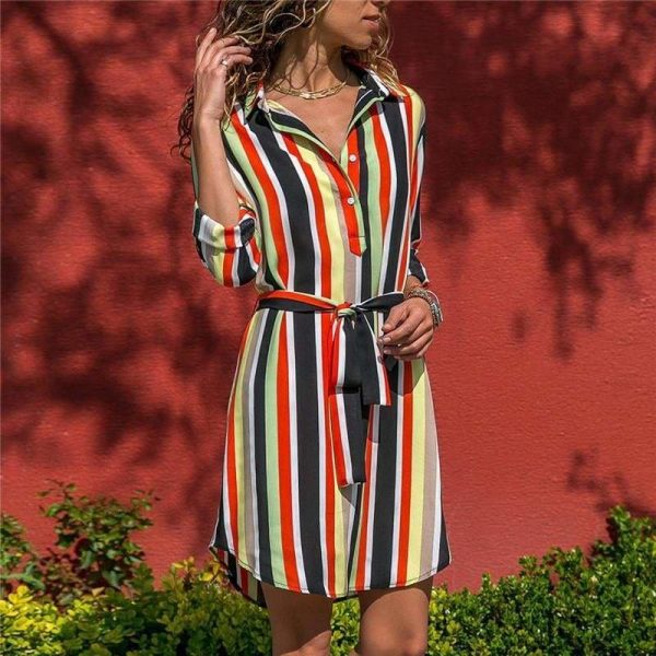 The Best Women Striped Print Lace Up Beach DressPlus Size Online - Source Silk