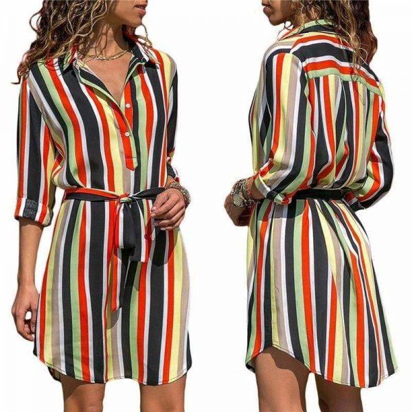 The Best Women Striped Print Lace Up Beach DressPlus Size Online - Source Silk