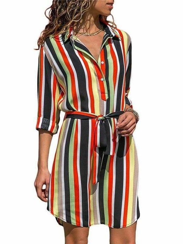 The Best Women Striped Print Lace Up Beach DressPlus Size Online - Source Silk