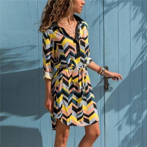 The Best Women Striped Print Lace Up Beach DressPlus Size Online - Source Silk