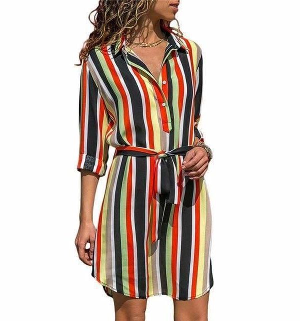 The Best Women Striped Print Lace Up Beach DressPlus Size Online - Source Silk