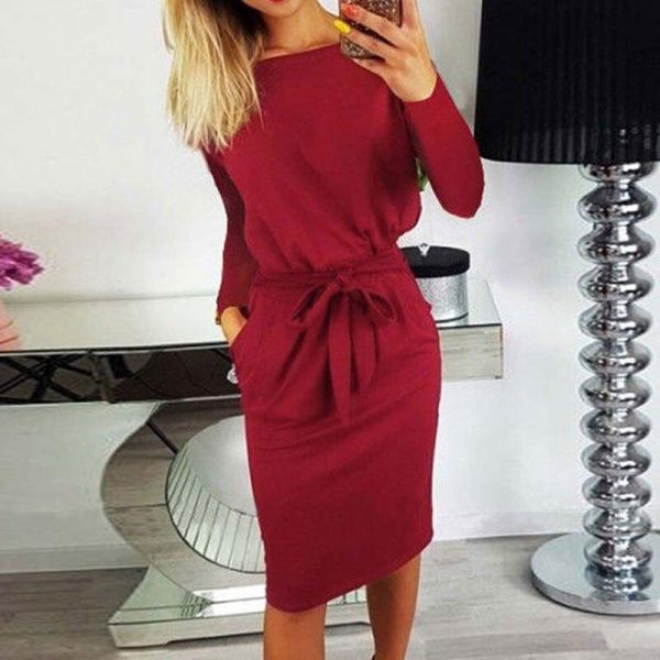 2020 Autumn Midi Party Dress Women Loose Plus Size Dress Female Sexy Casual Knee Length Long Sleeve Dress Ladies With Blet - Takalr
