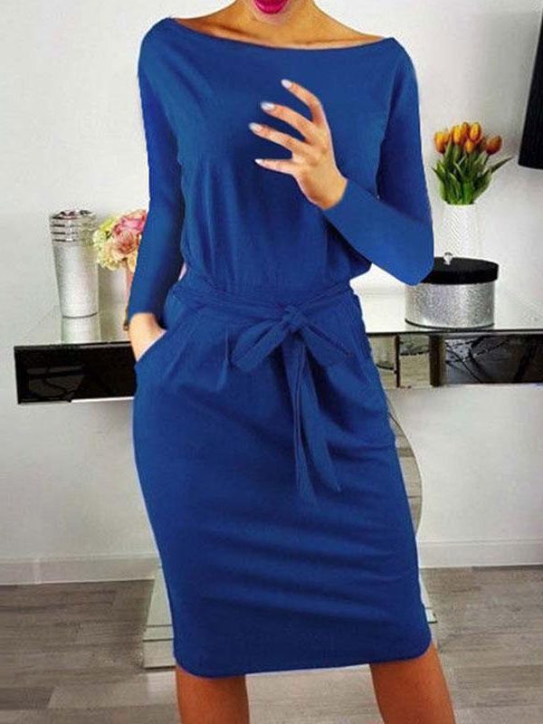 2020 Autumn Midi Party Dress Women Loose Plus Size Dress Female Sexy Casual Knee Length Long Sleeve Dress Ladies With Blet - Takalr