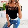 Fashion Sexy Off Shoulder Lace Hollow Out Short Sleeve Women Blouse Sexy Slash Neck Short Sleeve Women Tops and Shirt - Takalr